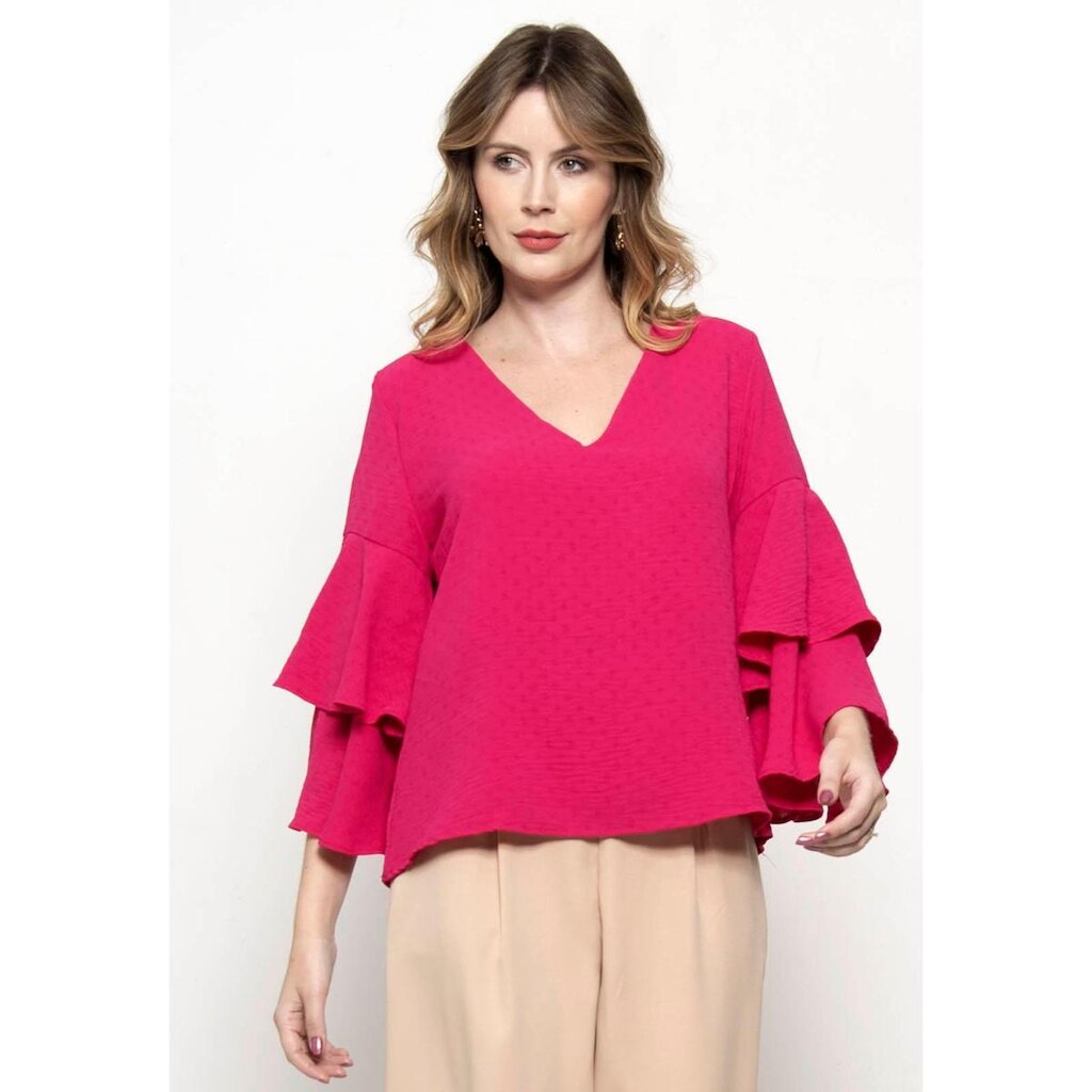 Blusa Bisô Manga Dupla Babados Rosa - Rosa - P
