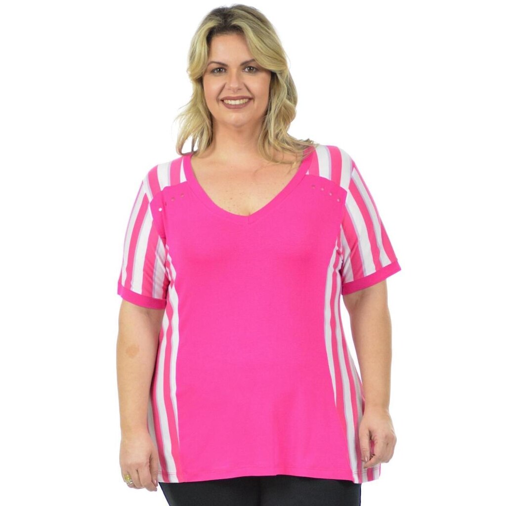 Blusa bonequinha plus size fenomenal Pink 56