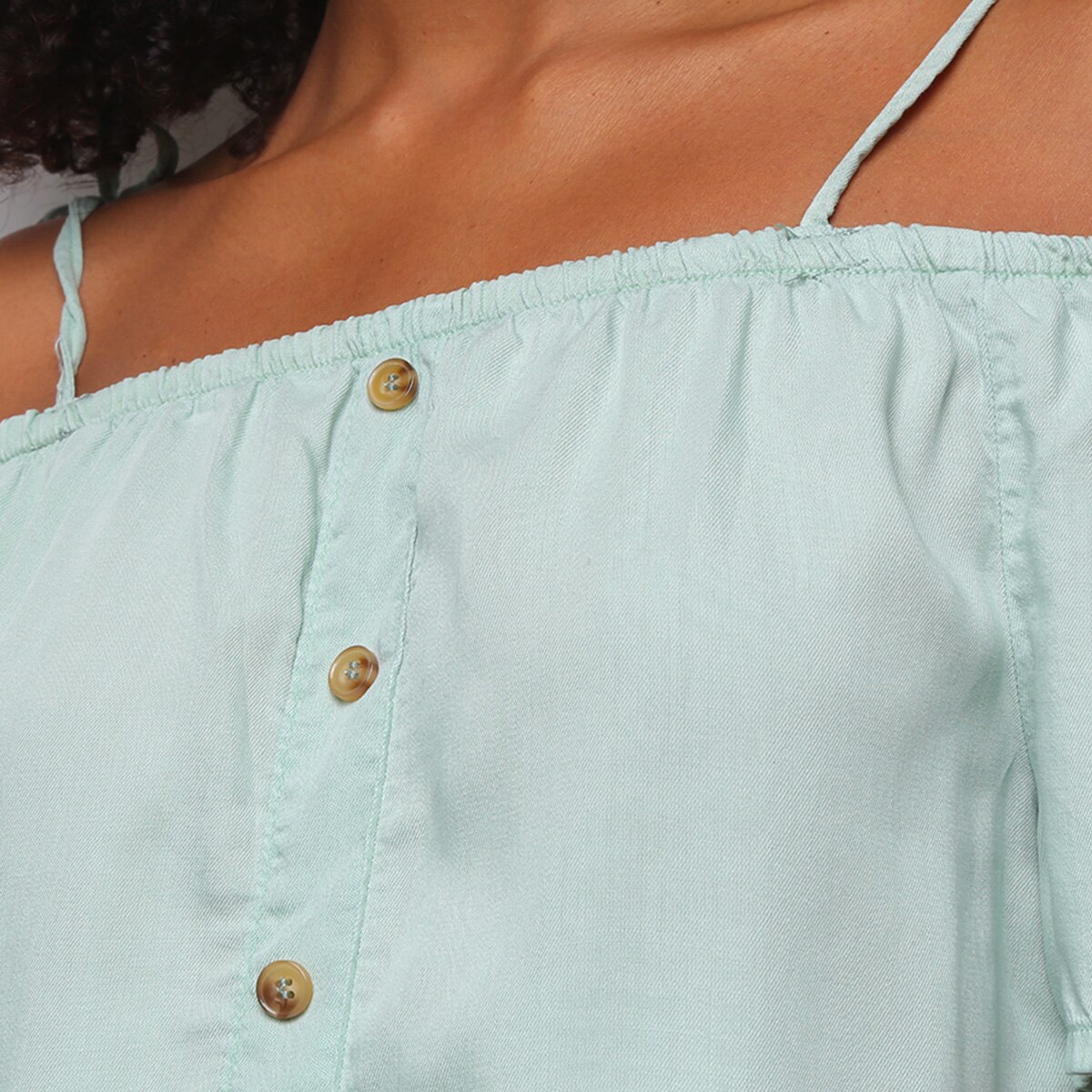 Blusa Cambos Bata Ombro A Ombro Botões Feminina - 2