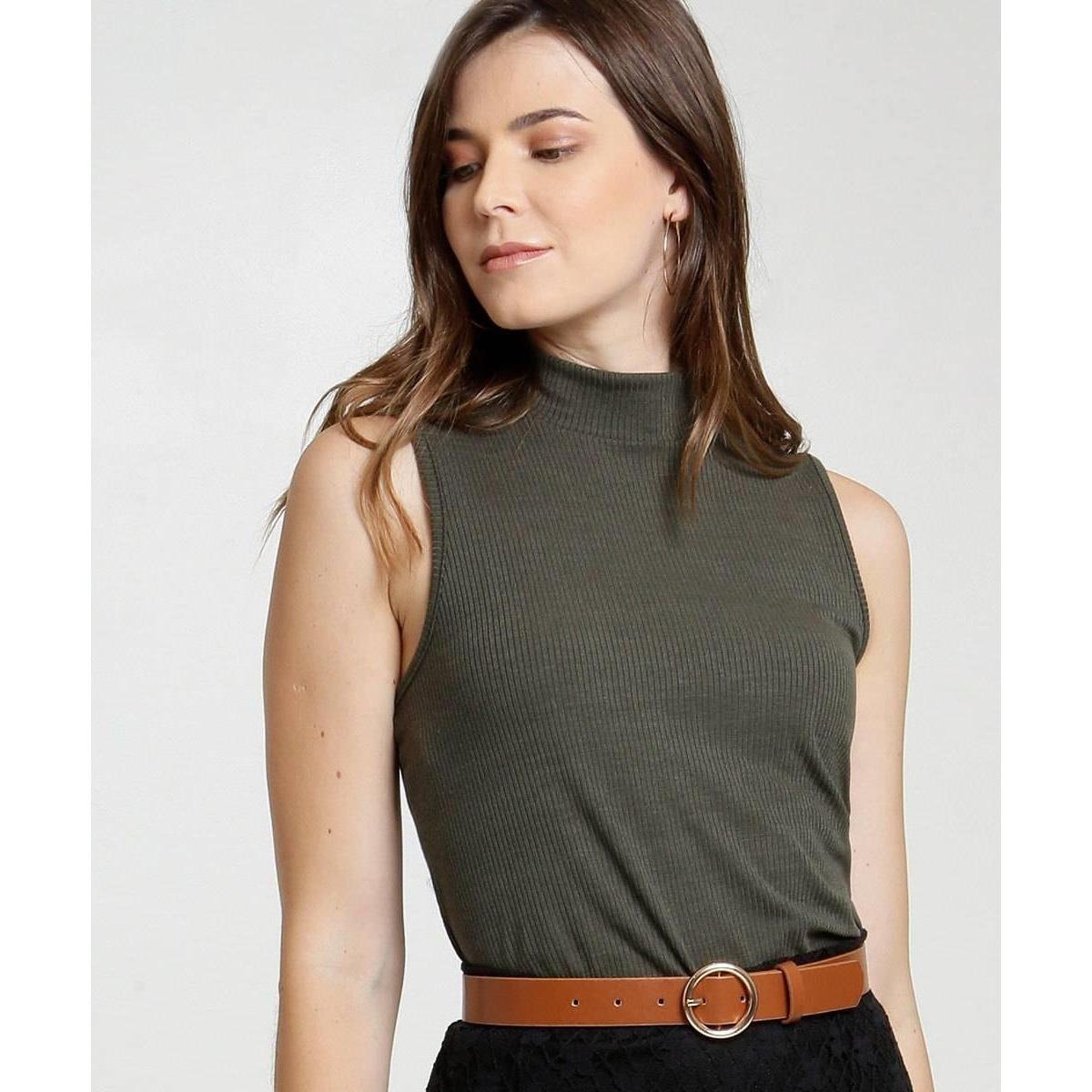 blusa canelada gola alta verde