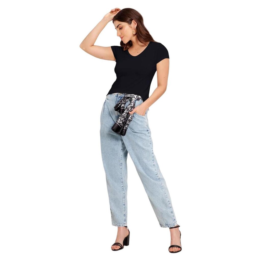Blusa Canelada Lunender Decote V Preto Tam. P