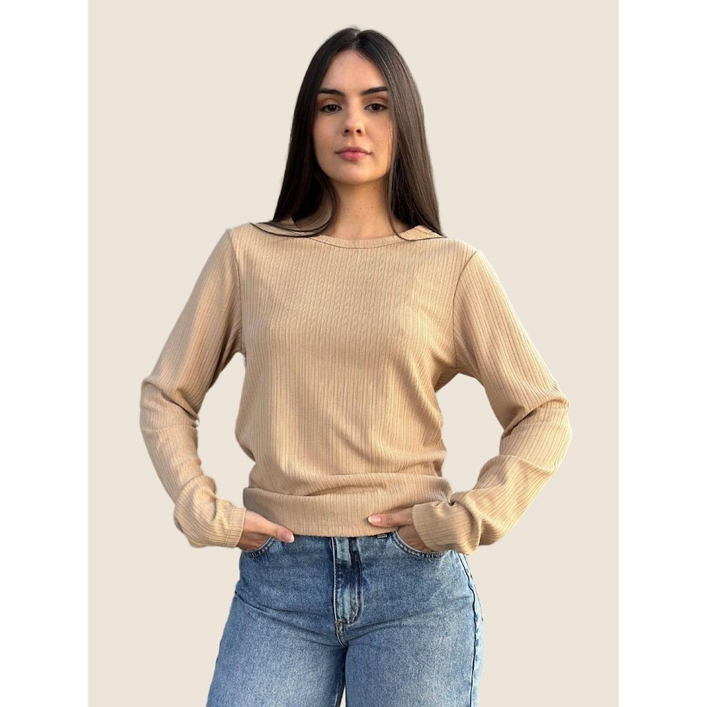 Blusa Canelada Manga Longa Ajustada Dzarm
