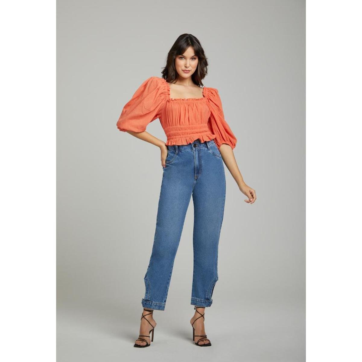 blusa manga bufante elastico