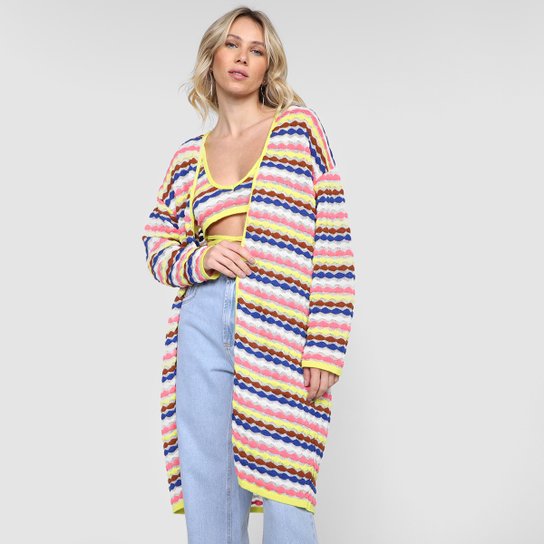 Blusa Cardigã Tricot Lança Perfume Alongado Feminina - Colorido Menor preço em Blusa Cardigã Tricot Lança Perfume Alongado Feminina - Colorido
