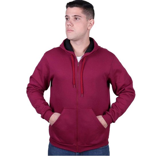 Blusa Casaco Moletom Unisex Ziper com Capuz - Bordô Menor preço em Blusa Casaco Moletom Unisex Ziper com Capuz - Bordô