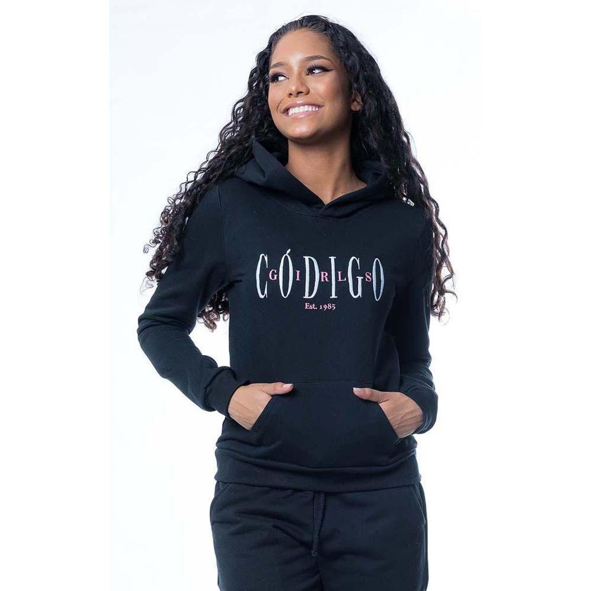 Blusa Código Girls Moletom Fechado Com Capuz Feminina Preto