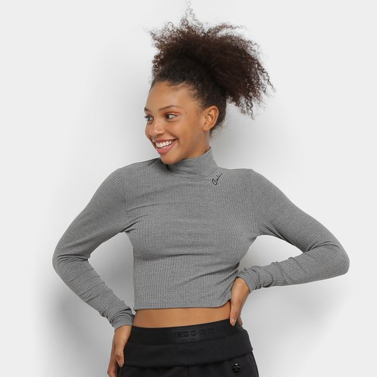 Blusa Cropped Colcci Canelada Manga Longa Feminina - Mescla Menor preço em Blusa Cropped Colcci Canelada Manga Longa Feminina - Mescla