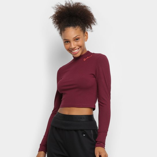 Blusa Cropped Colcci Canelada Manga Longa Feminina - Bordô Menor preço em Blusa Cropped Colcci Canelada Manga Longa Feminina - Bordô