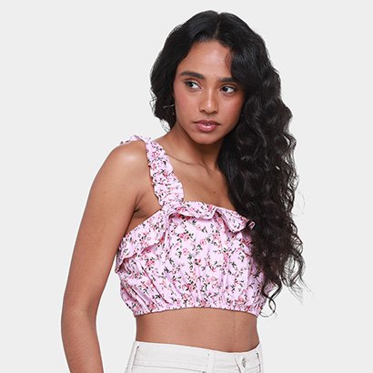 Blusa Cropped Danyblu Floral Feminina - Feminino