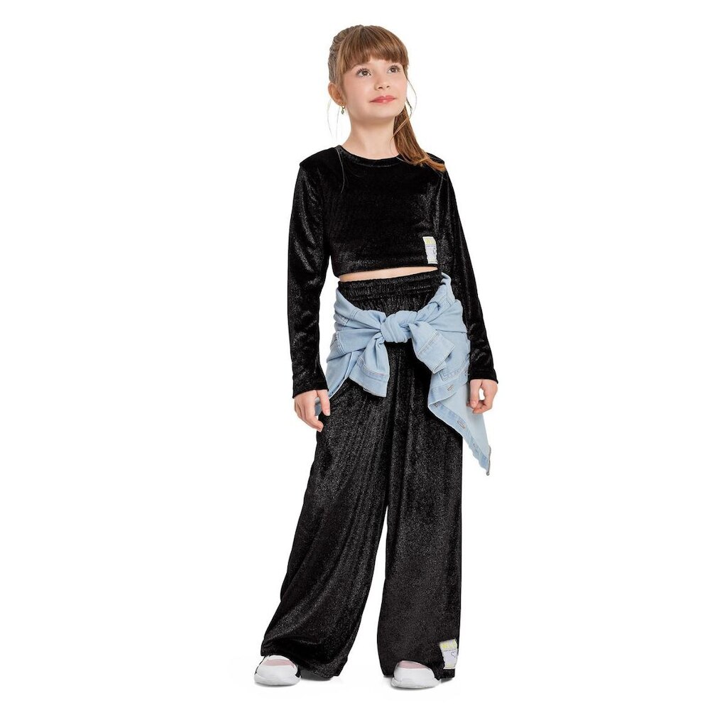 Blusa Cropped em Malha Veludo Infantil Gloss