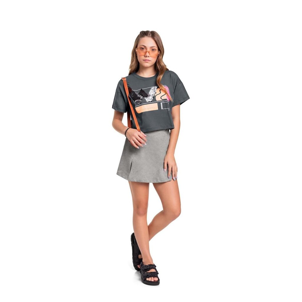 Blusa Cropped em Meia Malha Juvenil Gloss