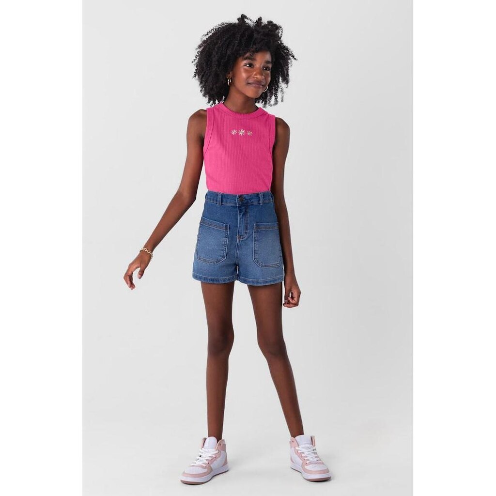 Blusa cropped em ribana class infantil menina Young Class