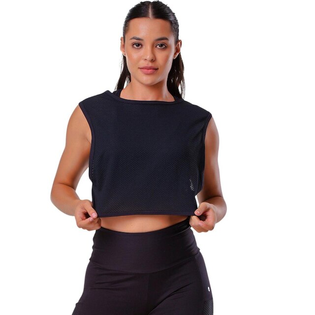 Blusa Cropped Em Tule Trabalhado Elite 129407 Feminino