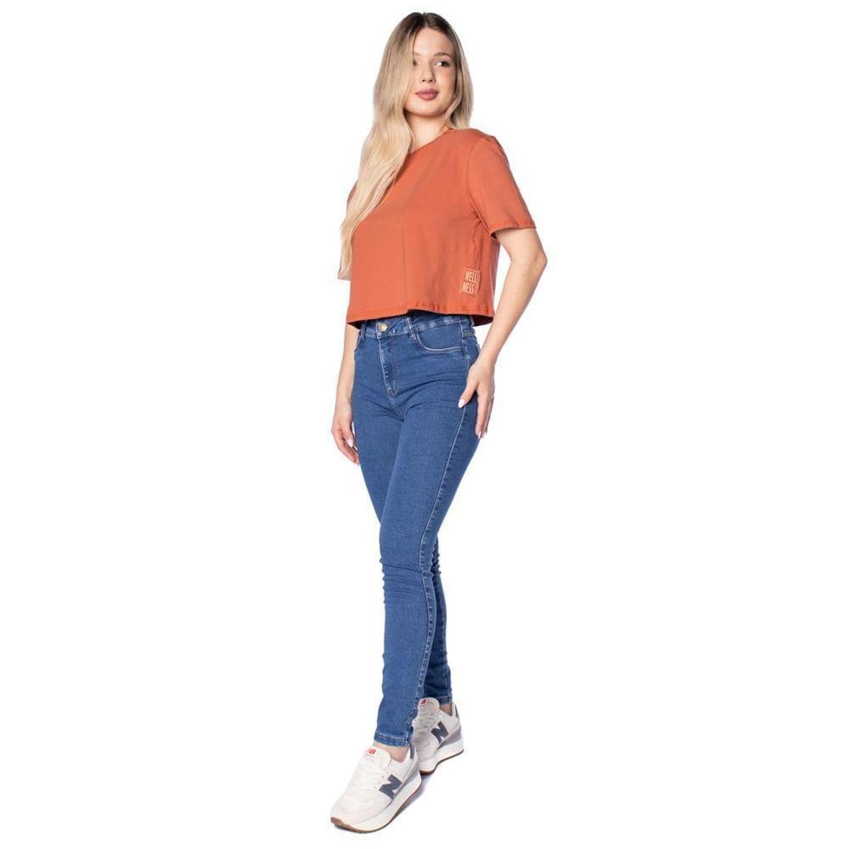 Blusa Cropped Feminina Cativa em Cotton Terracota Laranja Escuro