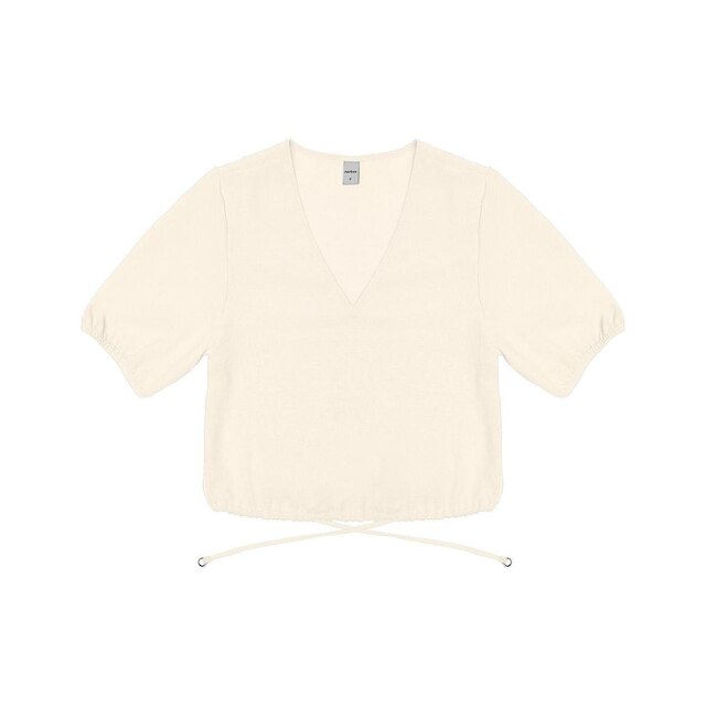 Blusa Cropped Feminina Decote V Rovitex Bege