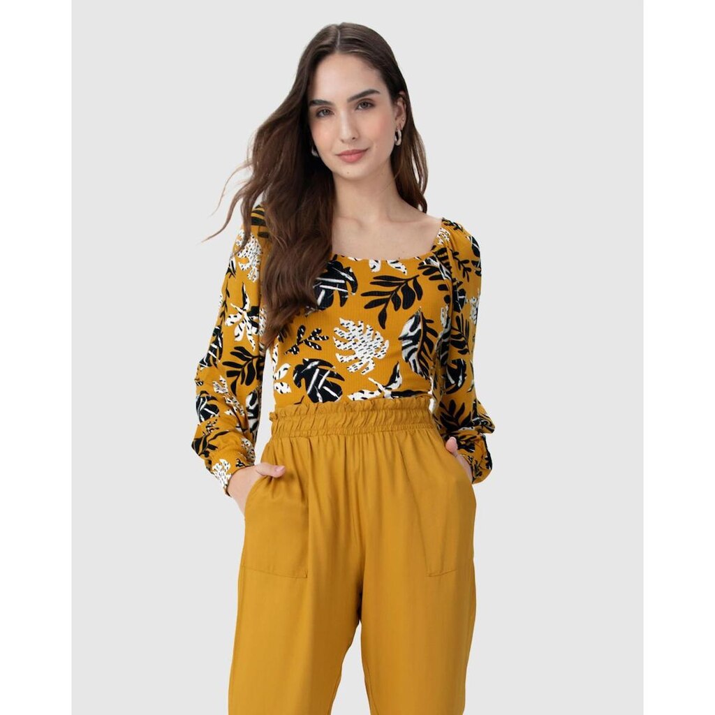 Blusa Cropped Feminina Estampada Em Malha Viscose Stretch