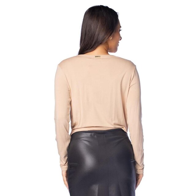 Blusa Cropped Feminina Giraffe Decote Drapeado Bege