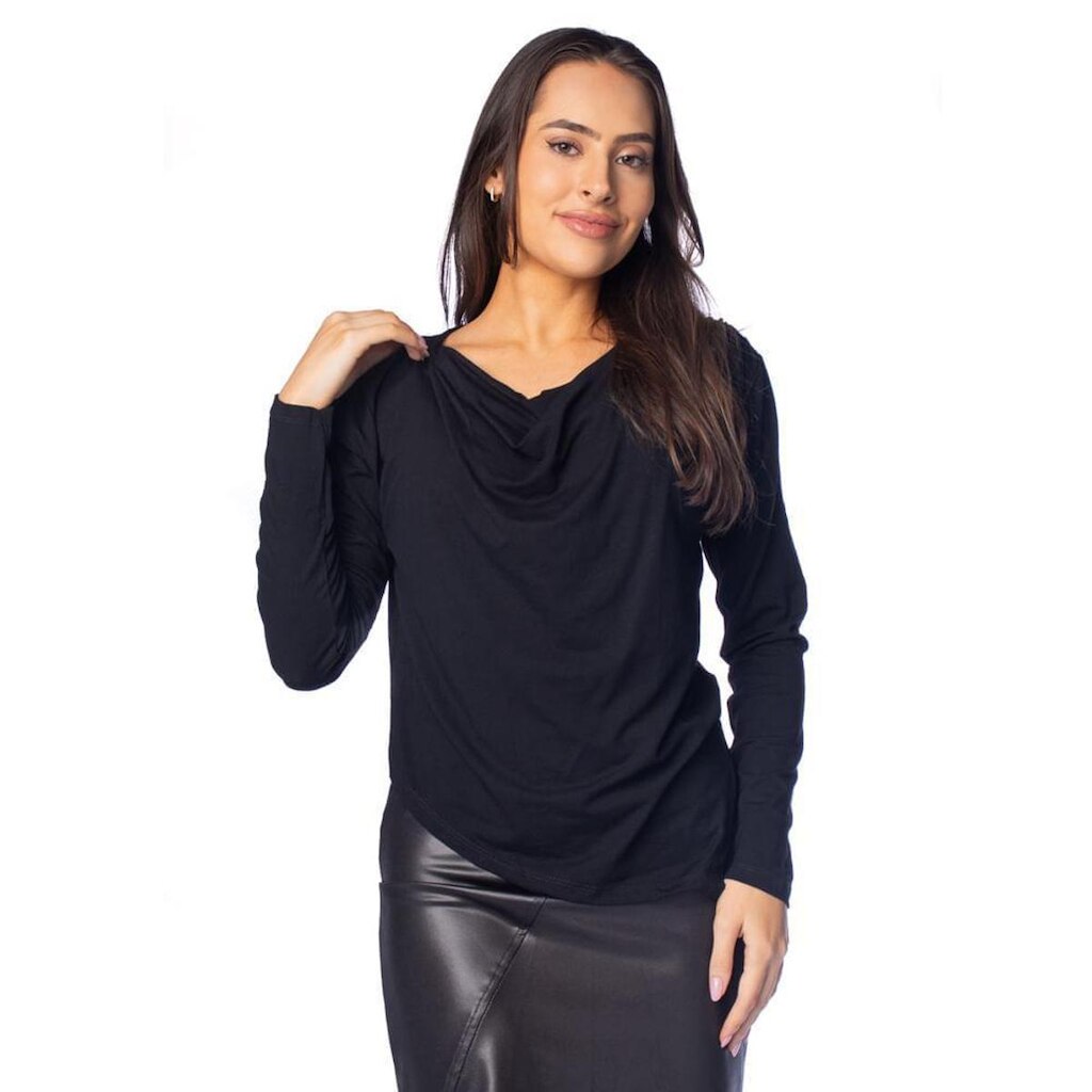 Blusa Cropped Feminina Giraffe Decote Drapeado Bege