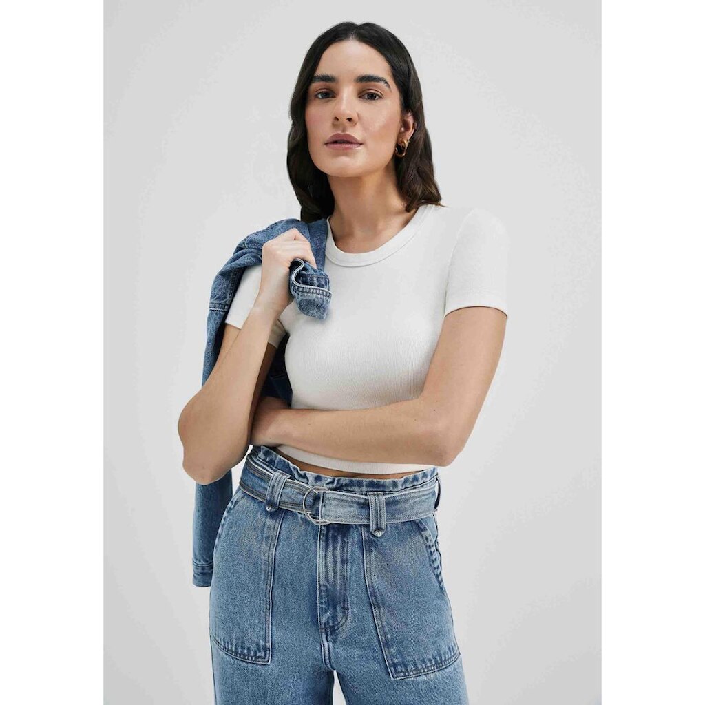 Blusa Cropped Feminina Manga Curta - Preto XG