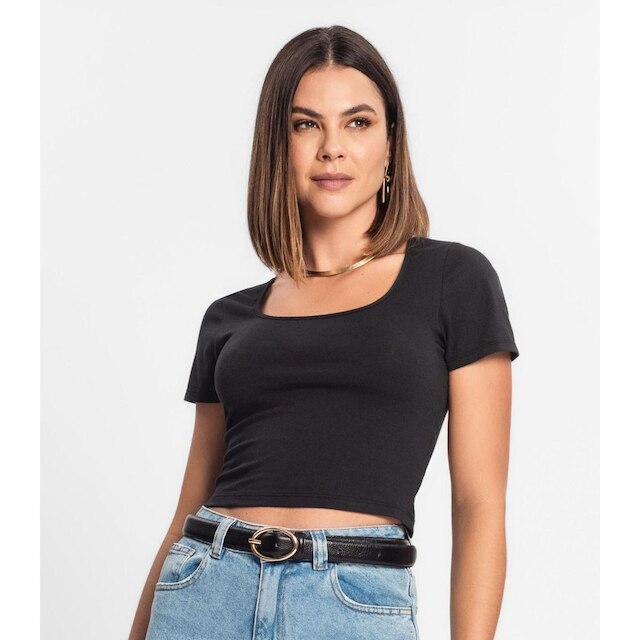 Blusa Cropped Feminina Rovitex Preto