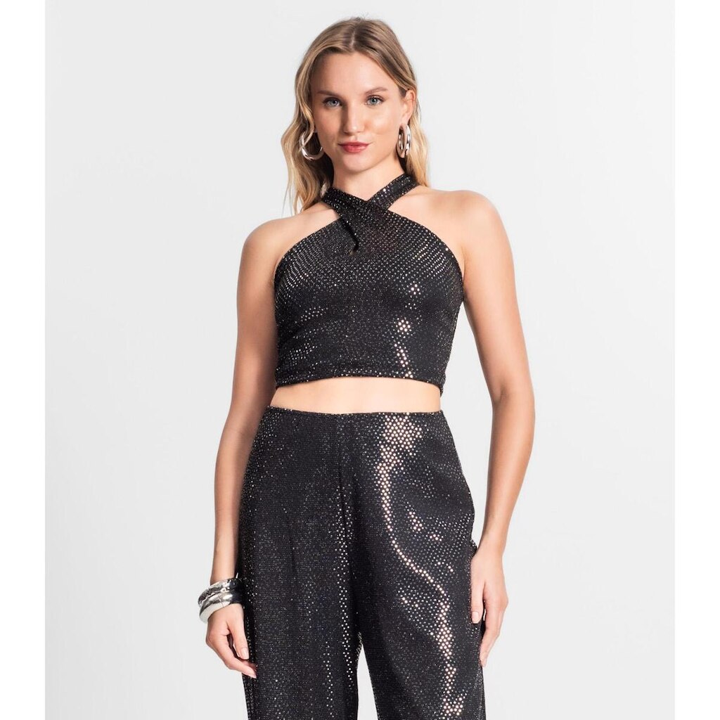 Blusa Cropped Feminina Transpassada Endless Preto