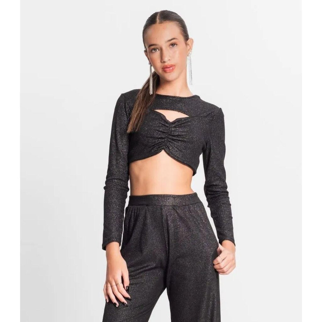 BLUSA CROPPED GLITTER JUVENIL MENINA MINTY