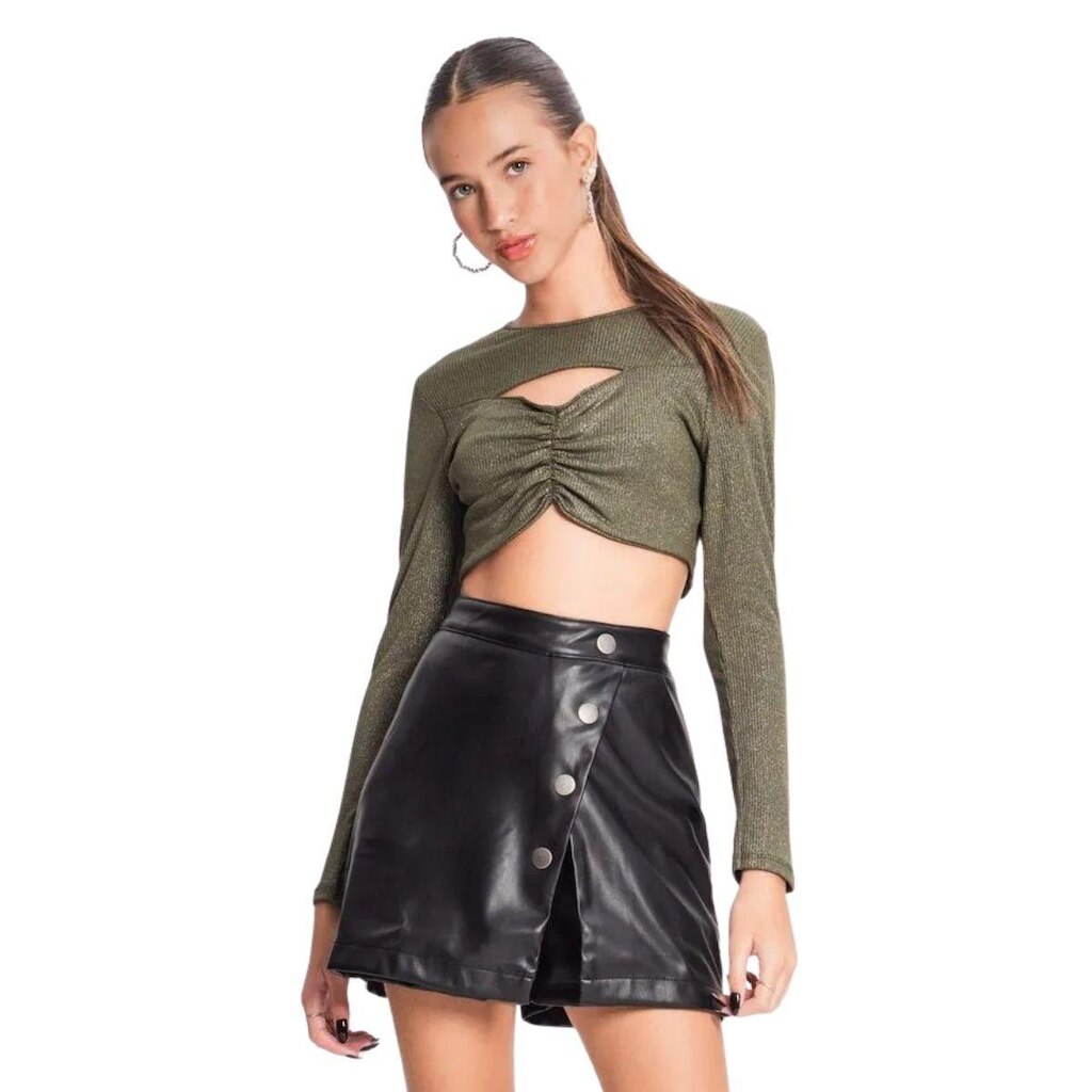 BLUSA CROPPED GLITTER JUVENIL MENINA MINTY