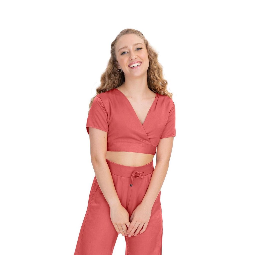 Blusa Cropped Juvenil Em Viscopoly Minty Laranja