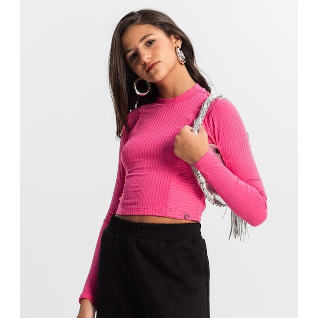 Blusa Cropped Juvenil Feminina Gola Alta Minty Rosa