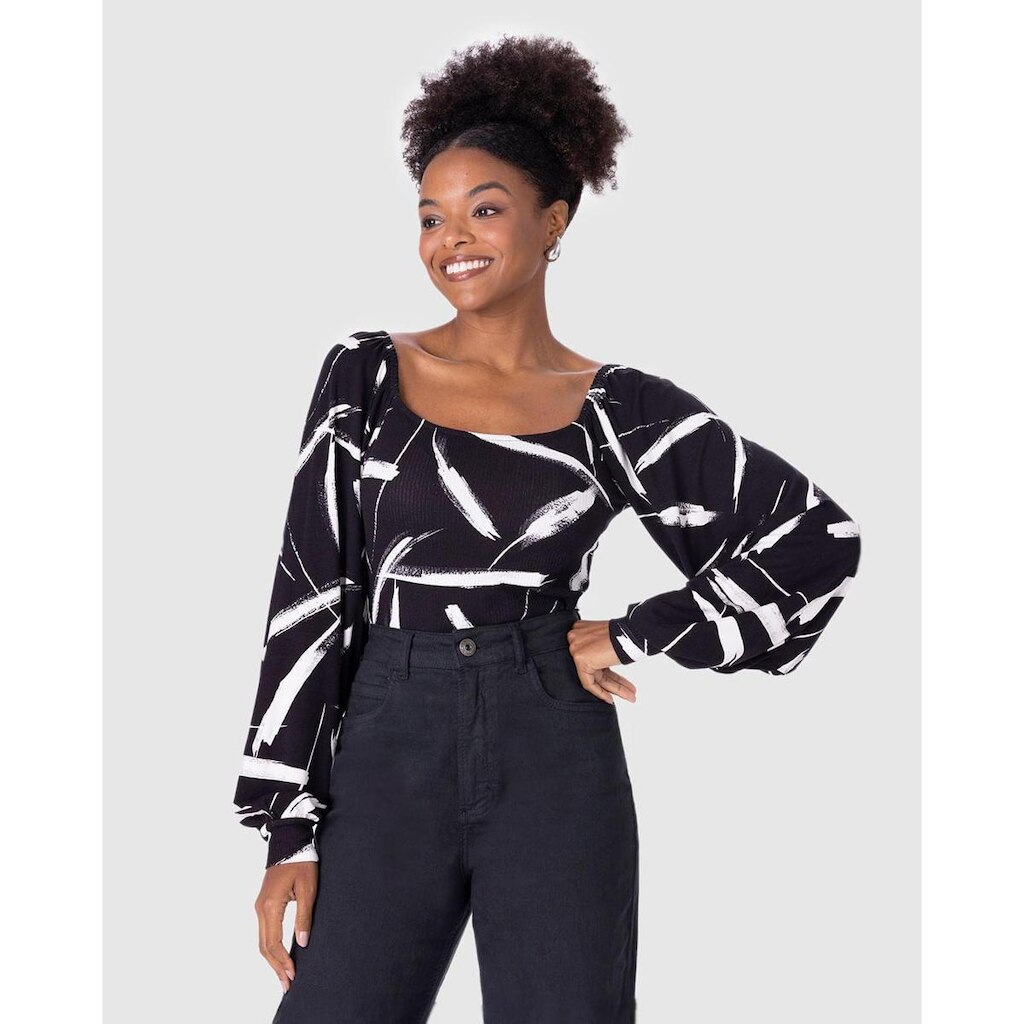 Blusa Cropped Malwee Malha Viscose Stretch Feminina