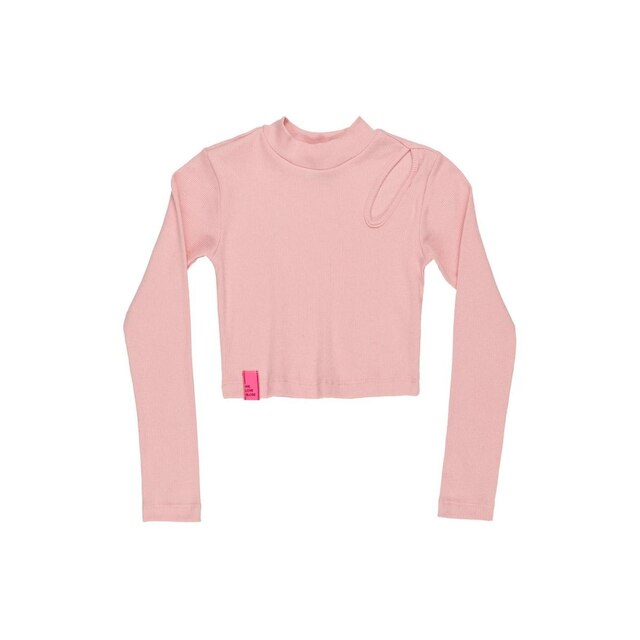 Blusa Cropped Manga Longa Juvenil com Detalhe Vazado Gloss