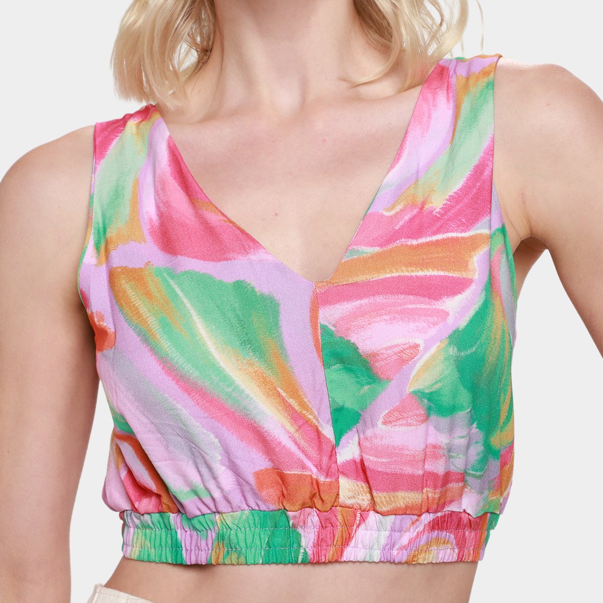Blusa Cropped Mercatto Estampada Decote V Feminina - 2