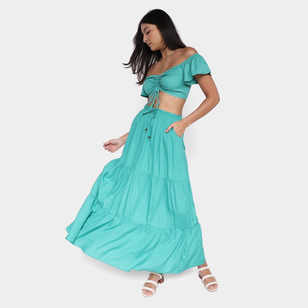 Blusa Cropped Mercatto Franzida Amarração Feminina - 3