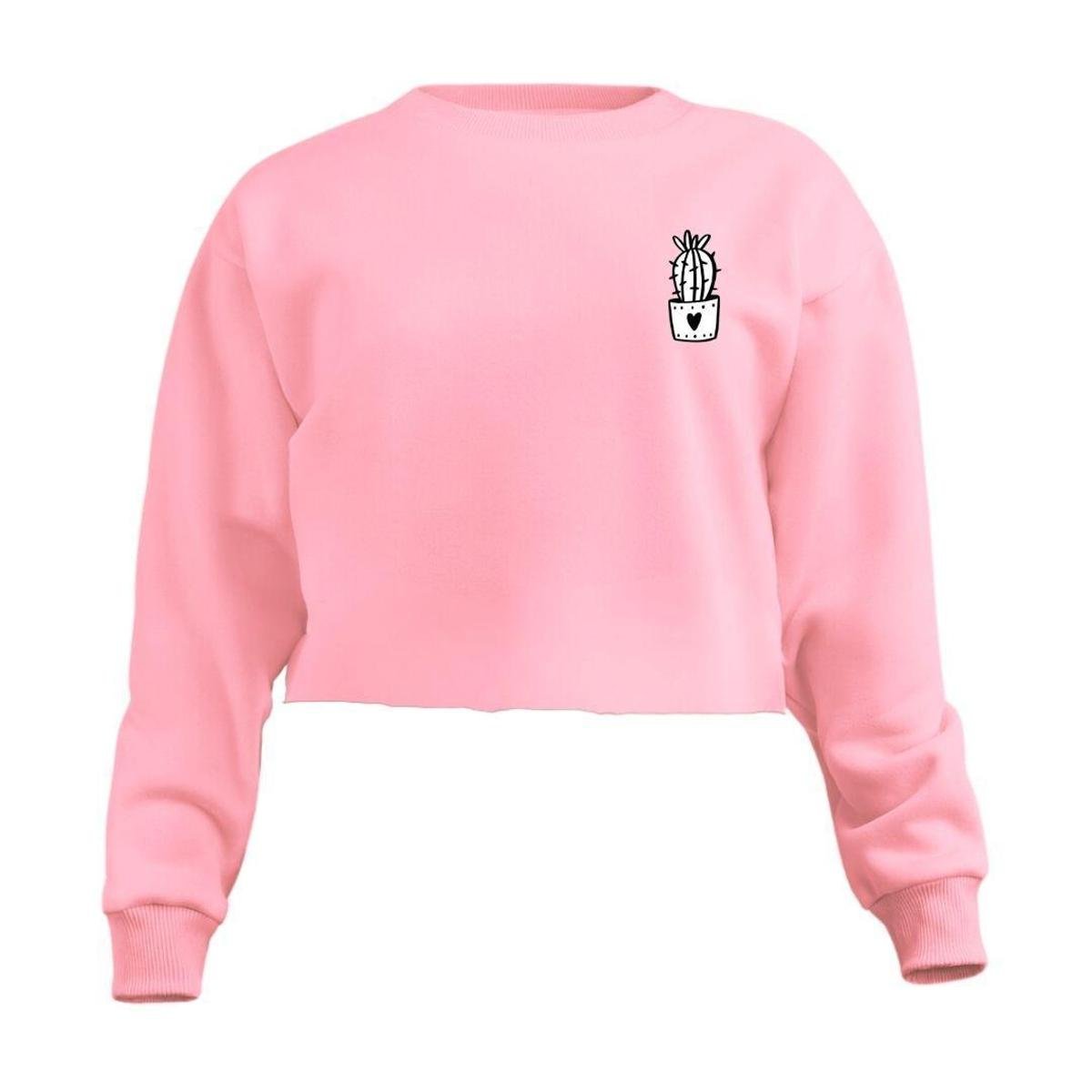 Blusa Cropped Moletom Cacto Feminino Personalizado com Cintura Descosturada