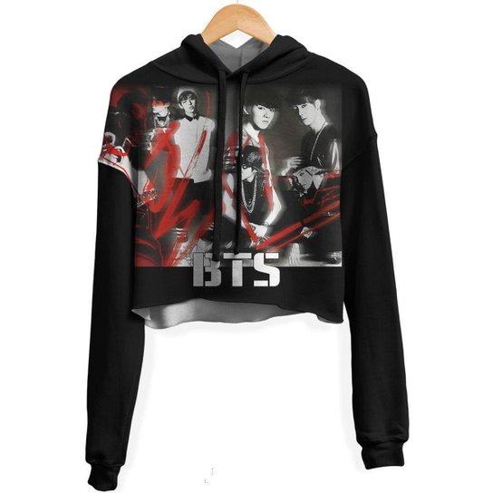 Blusa Cropped Moletom feminina Over Fame BTS md05 GG Preto