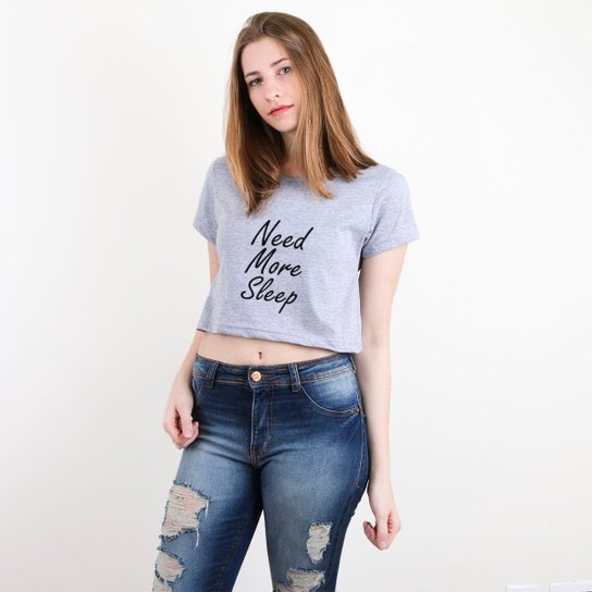 Blusa Cropped Morena Deluxe Need More Sleep Feminina - Cinza