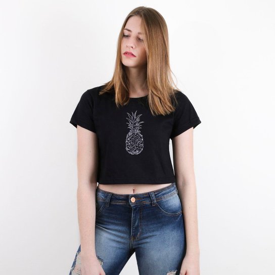 Blusa Cropped Morena Deluxe Pineapple Feminina - Preto