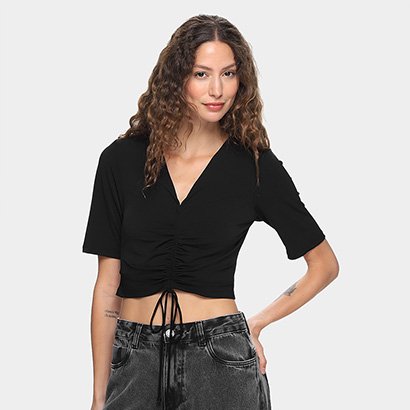 Blusa Cropped Morena Rosa Decote V Amarração Feminina - Feminino
