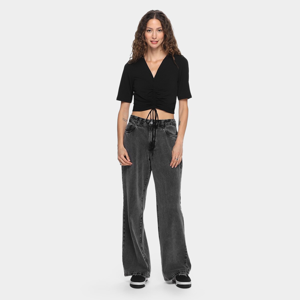 Blusa Cropped Morena Rosa Decote V Amarração Feminina - 3