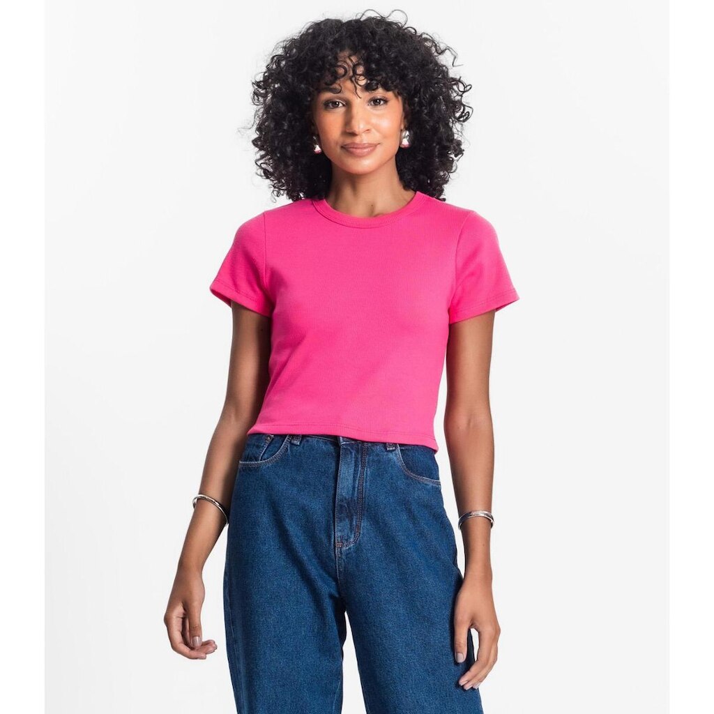 Blusa Cropped Ribana Básica Rovitex Rosa