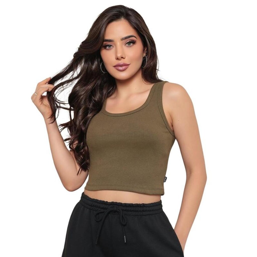 Blusa Cropped Ribana Canelada Regata