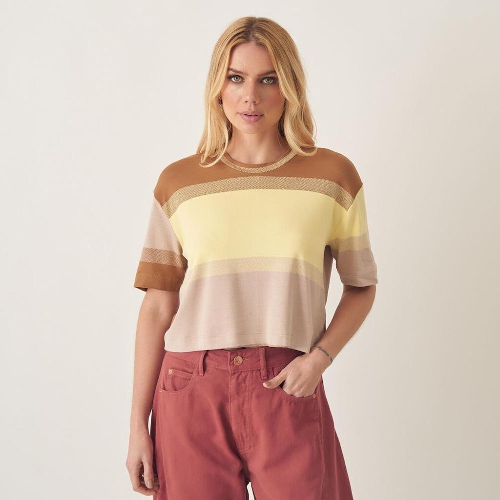 Blusa Cropped Tricô Listras Largas