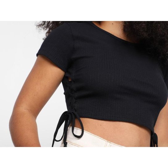 Blusa Cropped Vista   Canelada Amarração