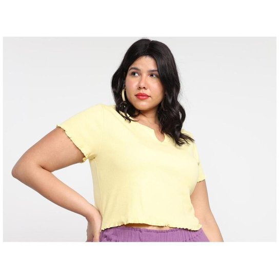 Blusa Cropped Vista   Canelada Decote