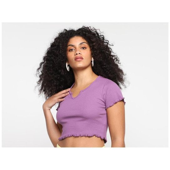 Blusa Cropped Vista   Canelada Decote