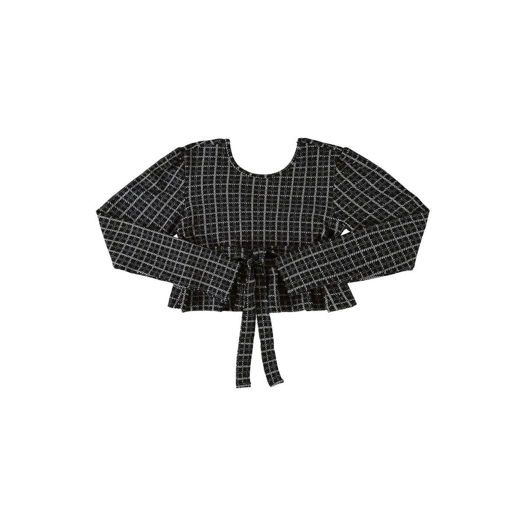 Blusa Cropped Xadrez em Jacquard Juvenil Gloss
