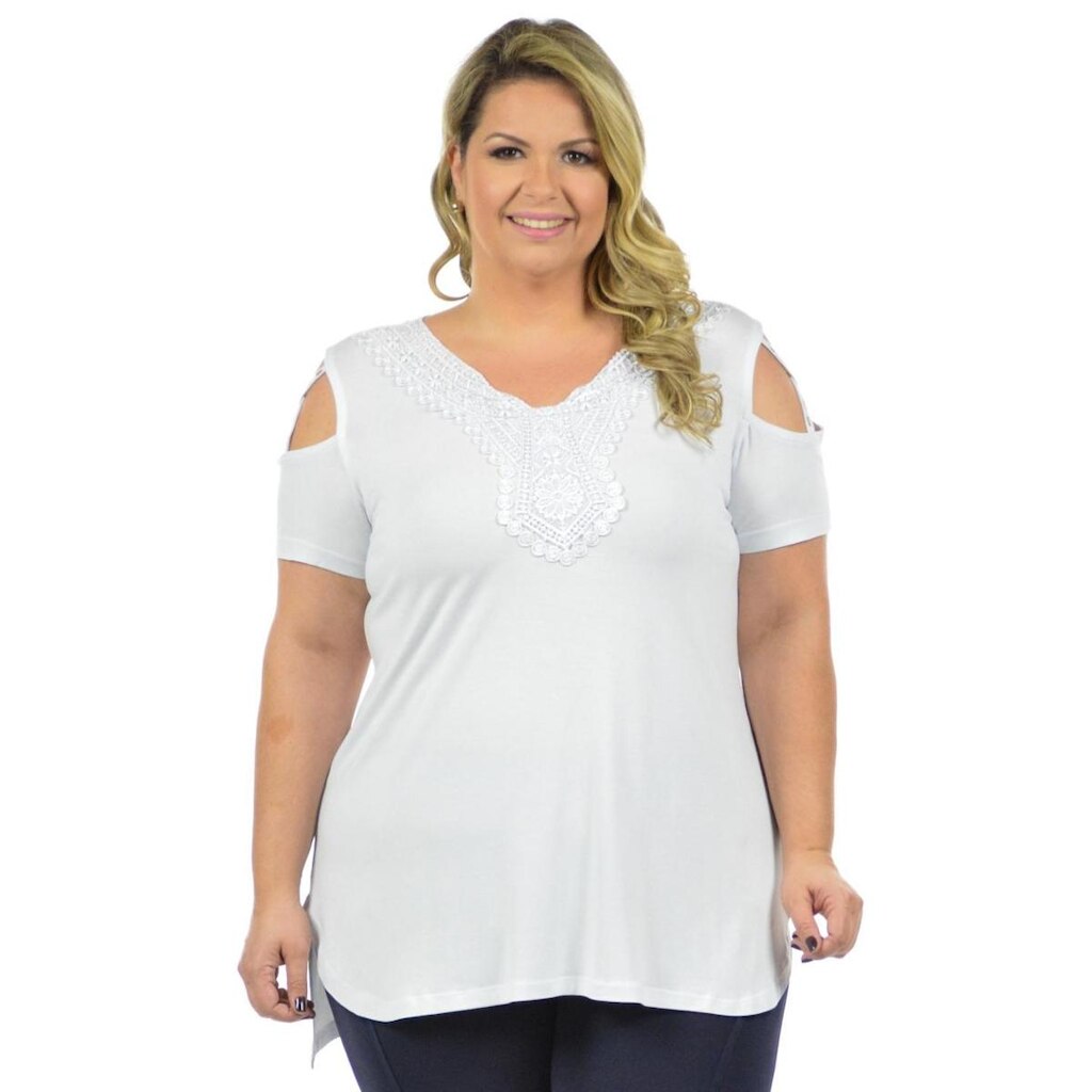 Blusa damasco plus size fenomenal Branco 52