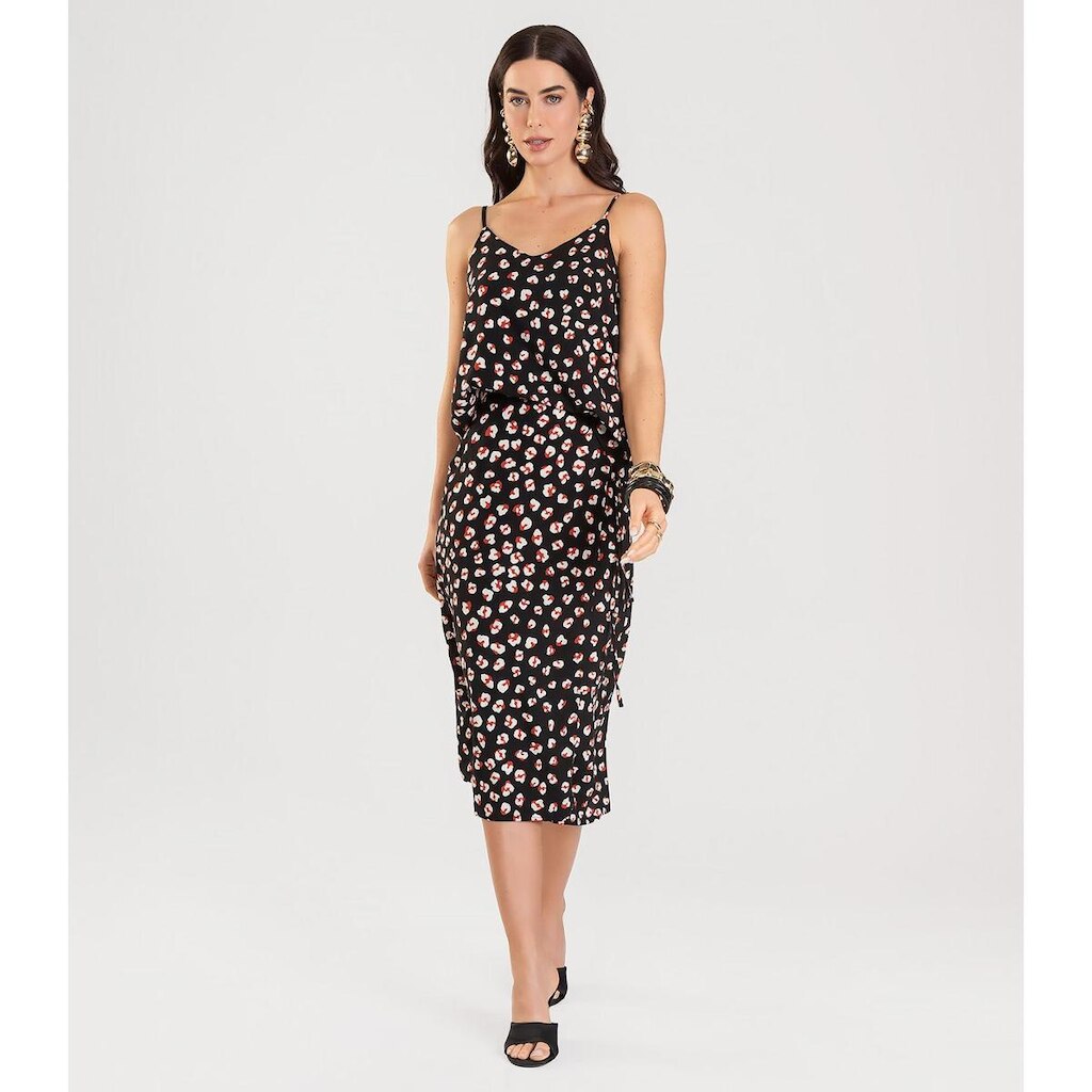 Blusa de Alça Feminina Estampada Dianna Preto