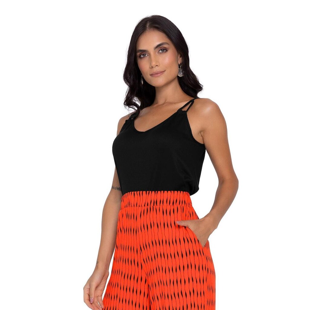 Blusa De Alça Semi Acabada Malha Delicate Rovitex Preto