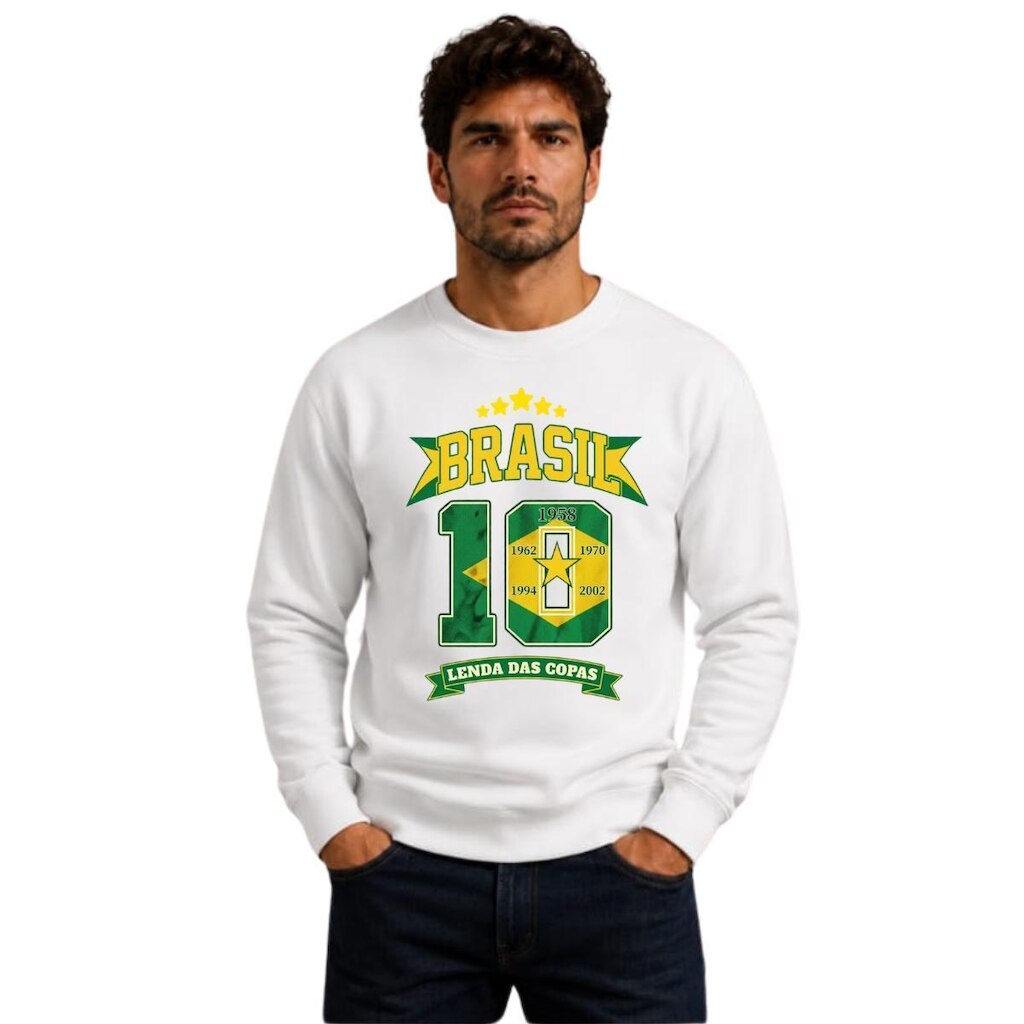 Blusa De Frio Careca Brasil Lenda das Copas Algodão